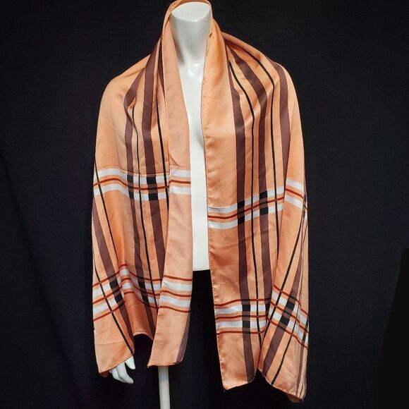 Ozsoy Orange, Brown, & White Plaid Scarf - Picture 3 of 4